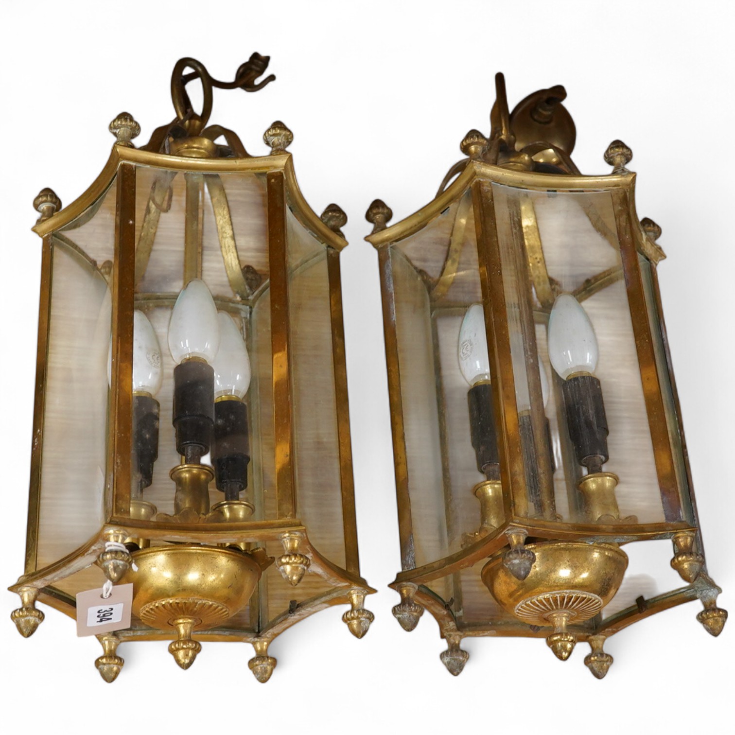 A pair of brass porch / hall lanterns, 50cm high